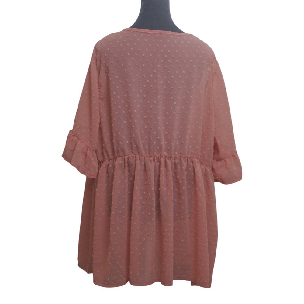 Plus Size 3XL Dusty Pink Sheer Swiss Dot Tie Front Babydoll Top - Picture 4 of 9